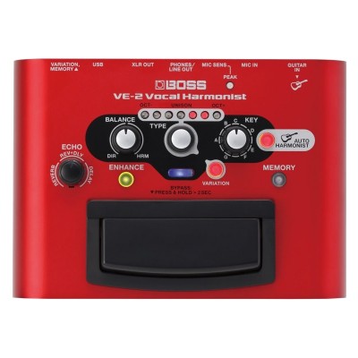 Effect Boss Vocal Harmonist VE2 là thiết bị tạo ra giọng hát bè hòa âm dành cho ca sĩ. Sử dụng pin AA hoặc Adaptor, thiết bị có thể tạo ra giọng bè theo từng tone được chọn, hoặc bắt tone theo guitar khi kết nối thiết bị với guitar. Bạn có thể tạo ra giọng bè của cả dàn hợp xướng chỉ với 1 thiết bị gọn nhẹ Boss VE2